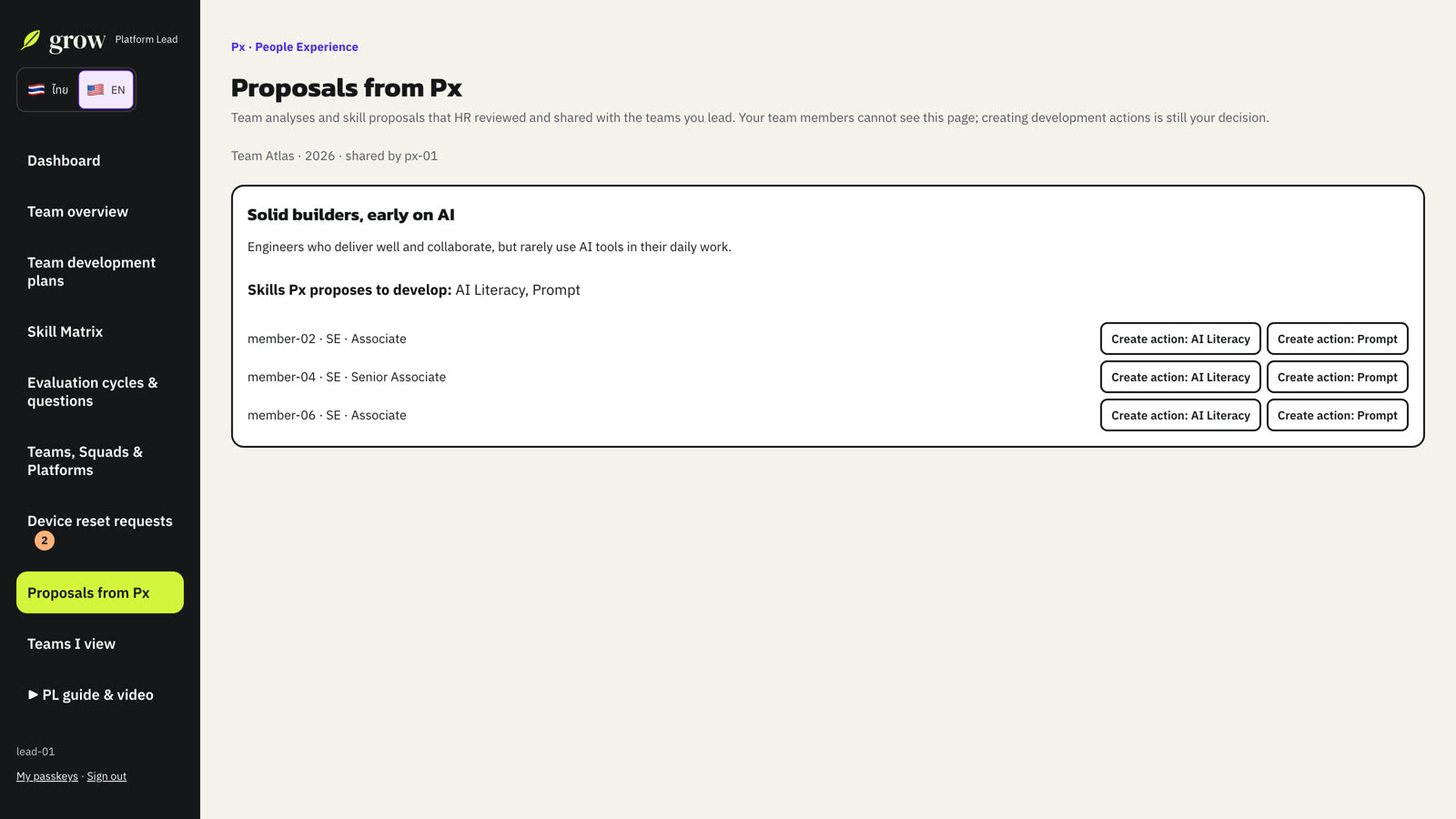 A Px proposal with one-click actions.