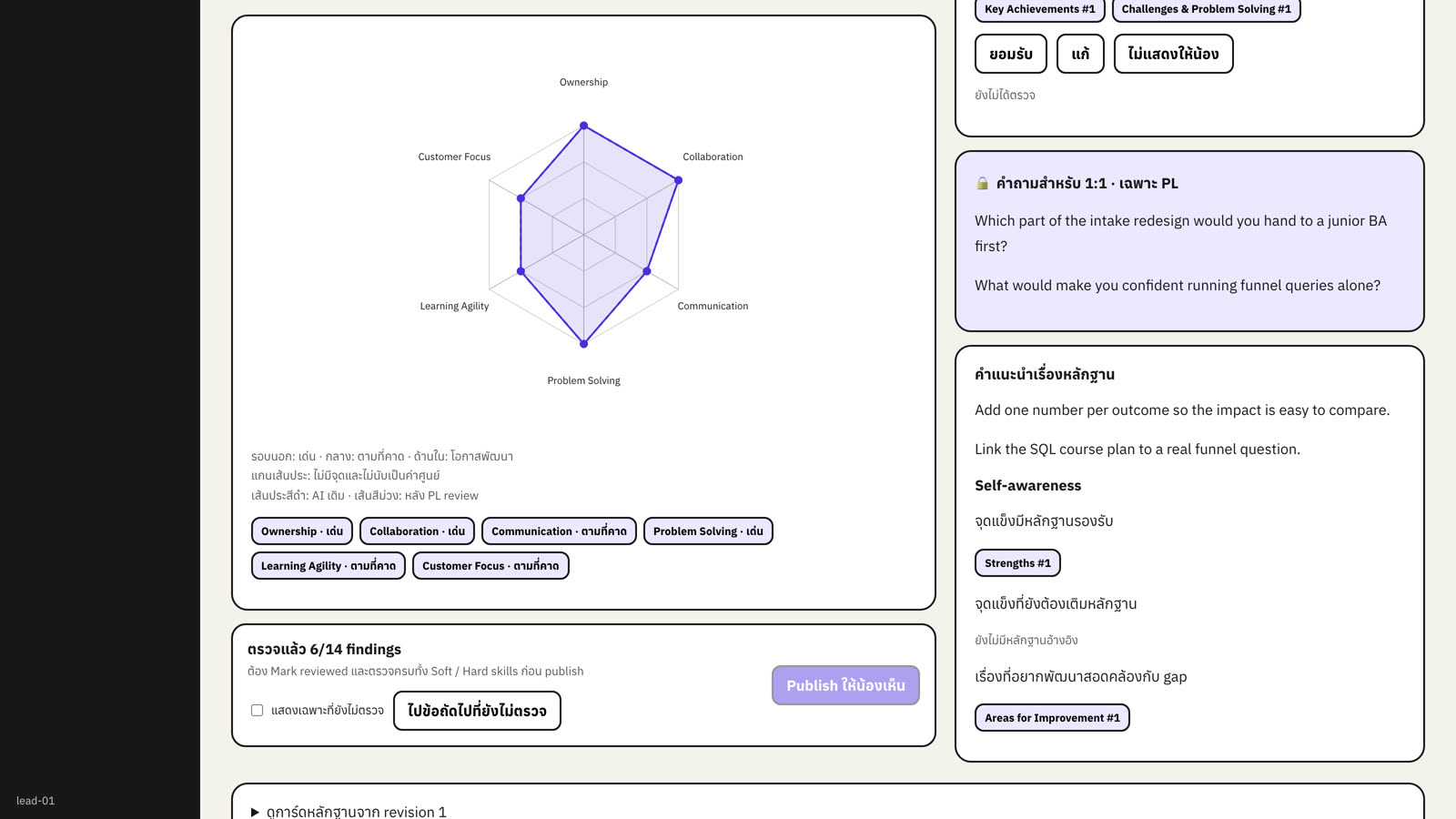 ส่วนที่ PL เห็นคนเดียว: คำถาม 1:1 และคำแนะนำหลักฐาน